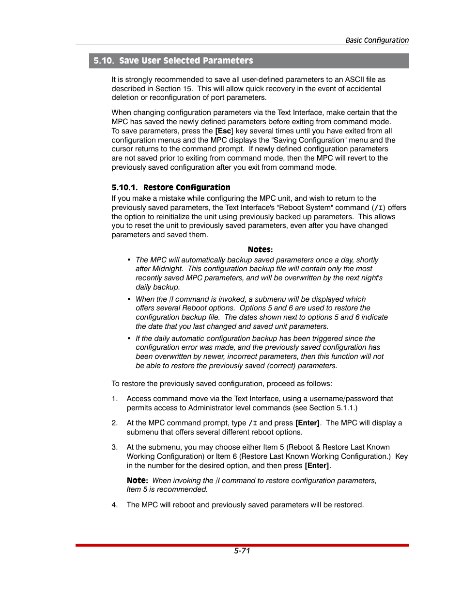 Save user selected parameters -71, Restore configuration -71 | Western Telematic MPC-20VS16-3 User Manual | Page 102 / 216