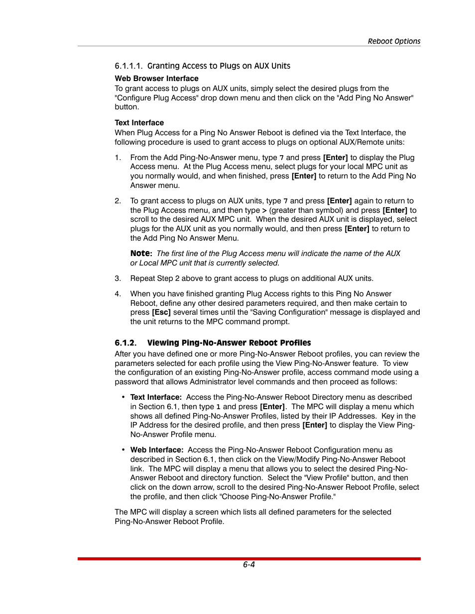 Granting access to plugs on aux units -4, Viewing ping-no-answer reboot profiles -4 | Western Telematic MPC-20VS16-3 User Manual | Page 106 / 216
