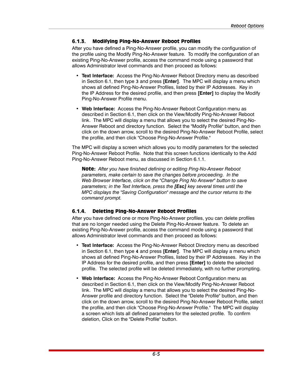 Modifying ping-no-answer reboot profiles -5, Deleting ping-no-answer reboot profiles -5 | Western Telematic MPC-20VS16-3 User Manual | Page 107 / 216