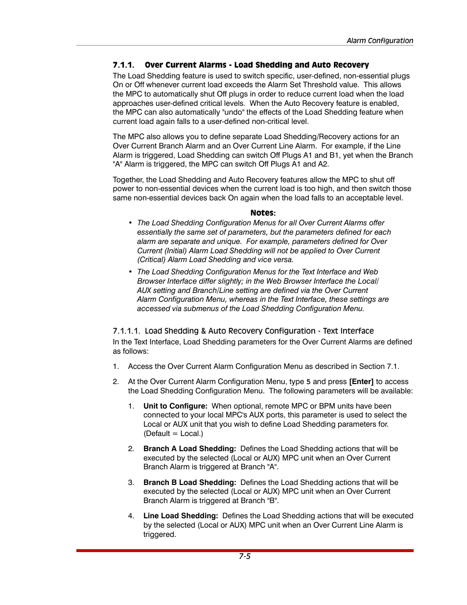 Load shedding & auto recovery configuration, Text interface -5 | Western Telematic MPC-20VS16-3 User Manual | Page 116 / 216