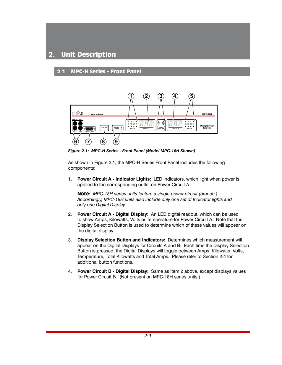 Unit description -1, Mpc-h series - front panel -1, Unit description | Mpc-h series - front panel | Western Telematic MPC-20VS16-3 User Manual | Page 13 / 216