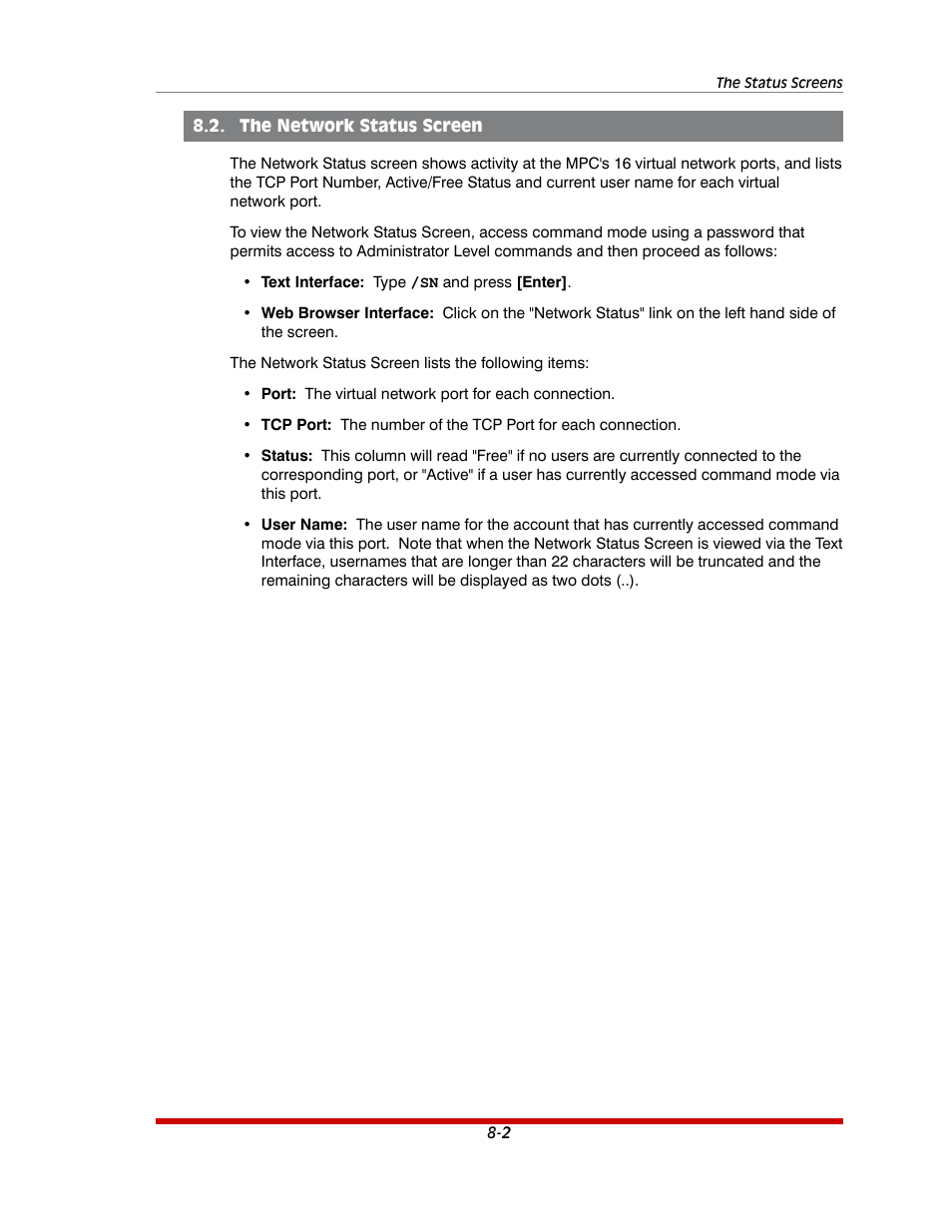 The network status screen -2 | Western Telematic MPC-20VS16-3 User Manual | Page 140 / 216