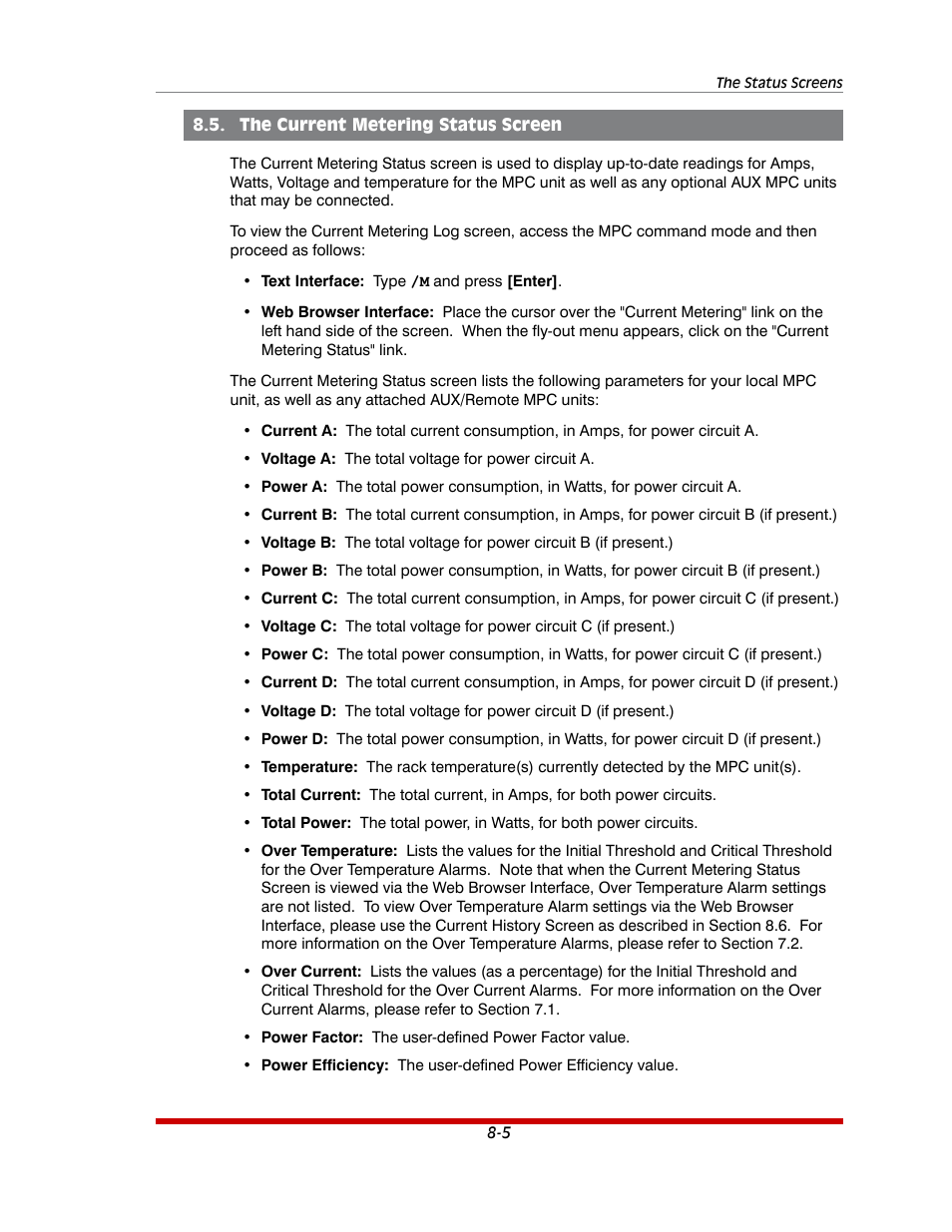 The current metering status screen -5 | Western Telematic MPC-20VS16-3 User Manual | Page 143 / 216
