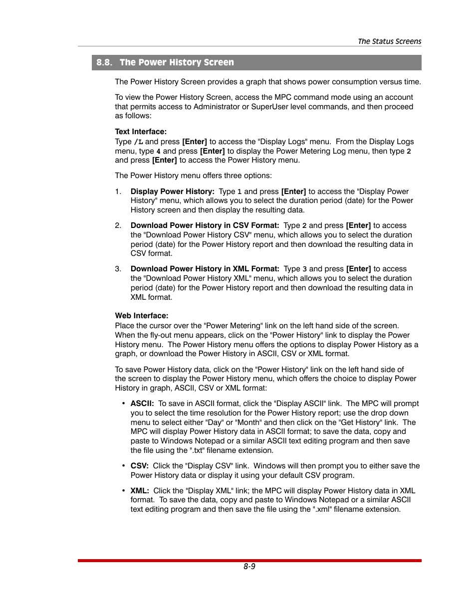 The power history screen -9 | Western Telematic MPC-20VS16-3 User Manual | Page 147 / 216