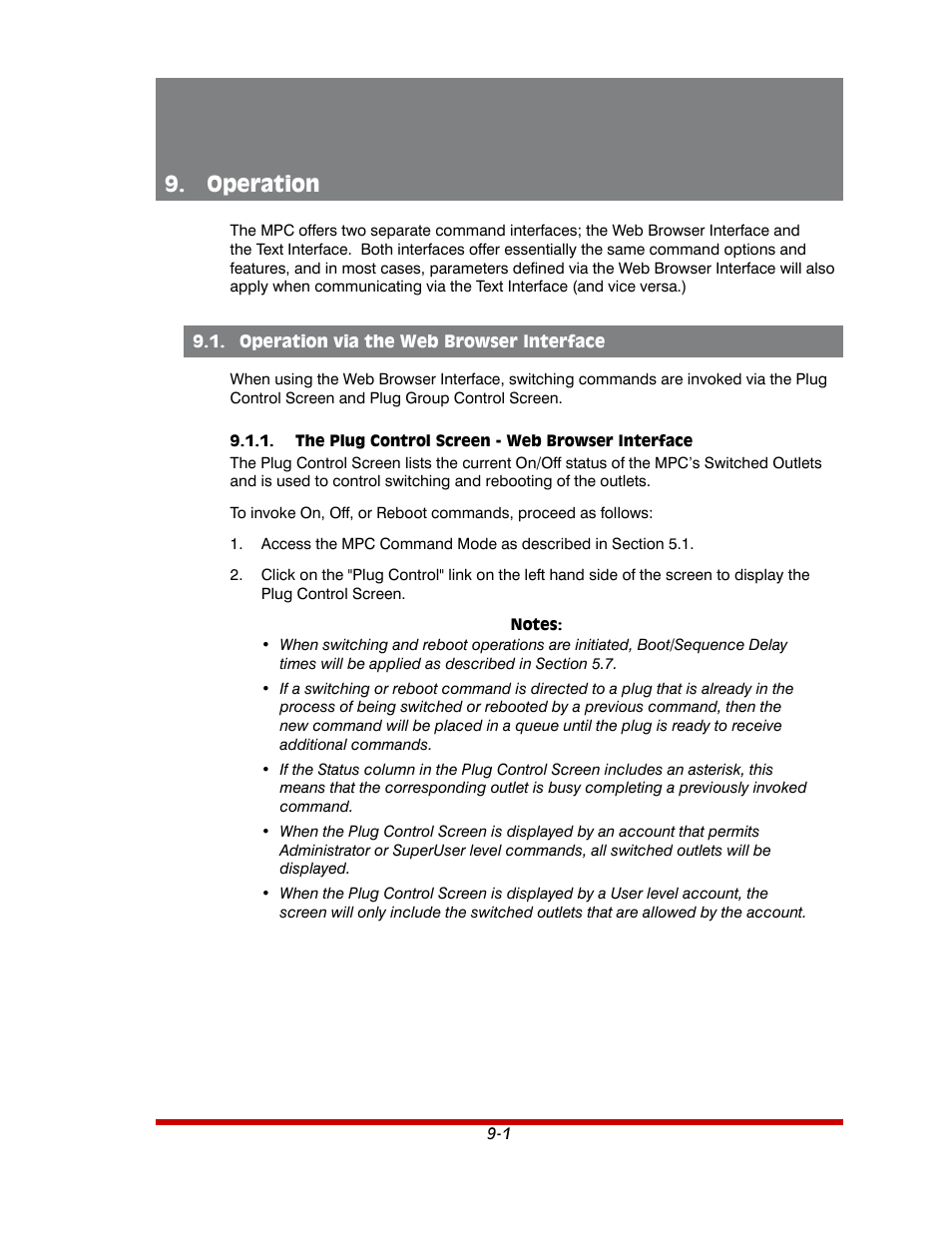 Operation -1, Operation via the web browser interface -1, The plug control screen - web browser interface -1 | Operation | Western Telematic MPC-20VS16-3 User Manual | Page 148 / 216