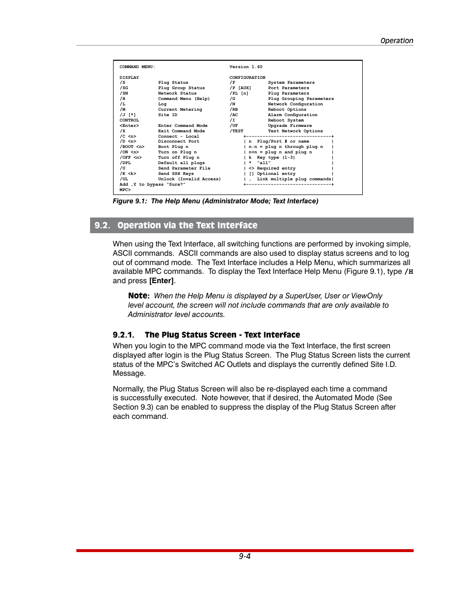 Operation via the text interface -4, The plug status screen - text interface -4, Operation via the text interface | Western Telematic MPC-20VS16-3 User Manual | Page 151 / 216