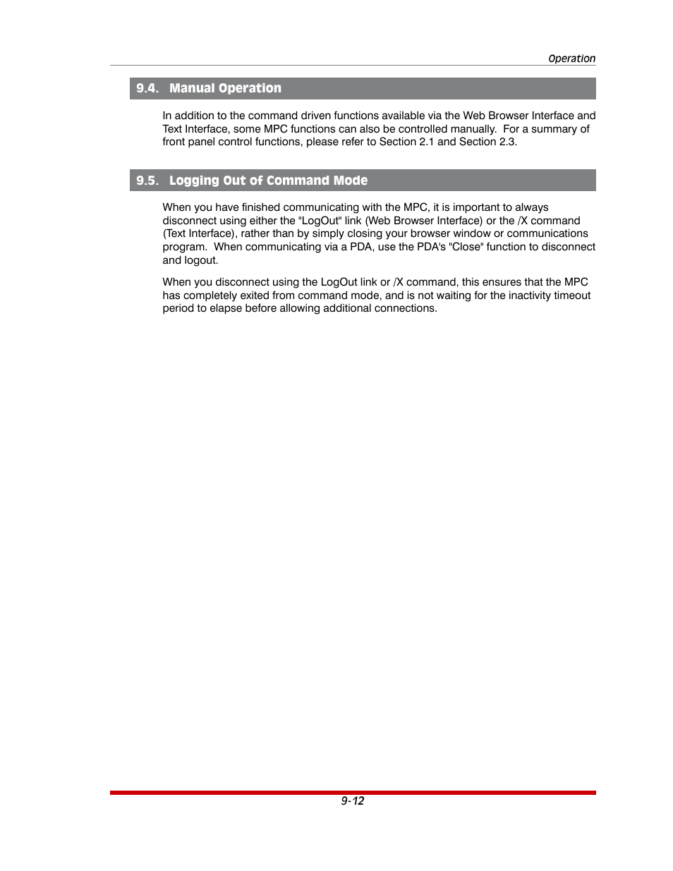 Manual operation -12, Logging out of command mode -12 | Western Telematic MPC-20VS16-3 User Manual | Page 159 / 216