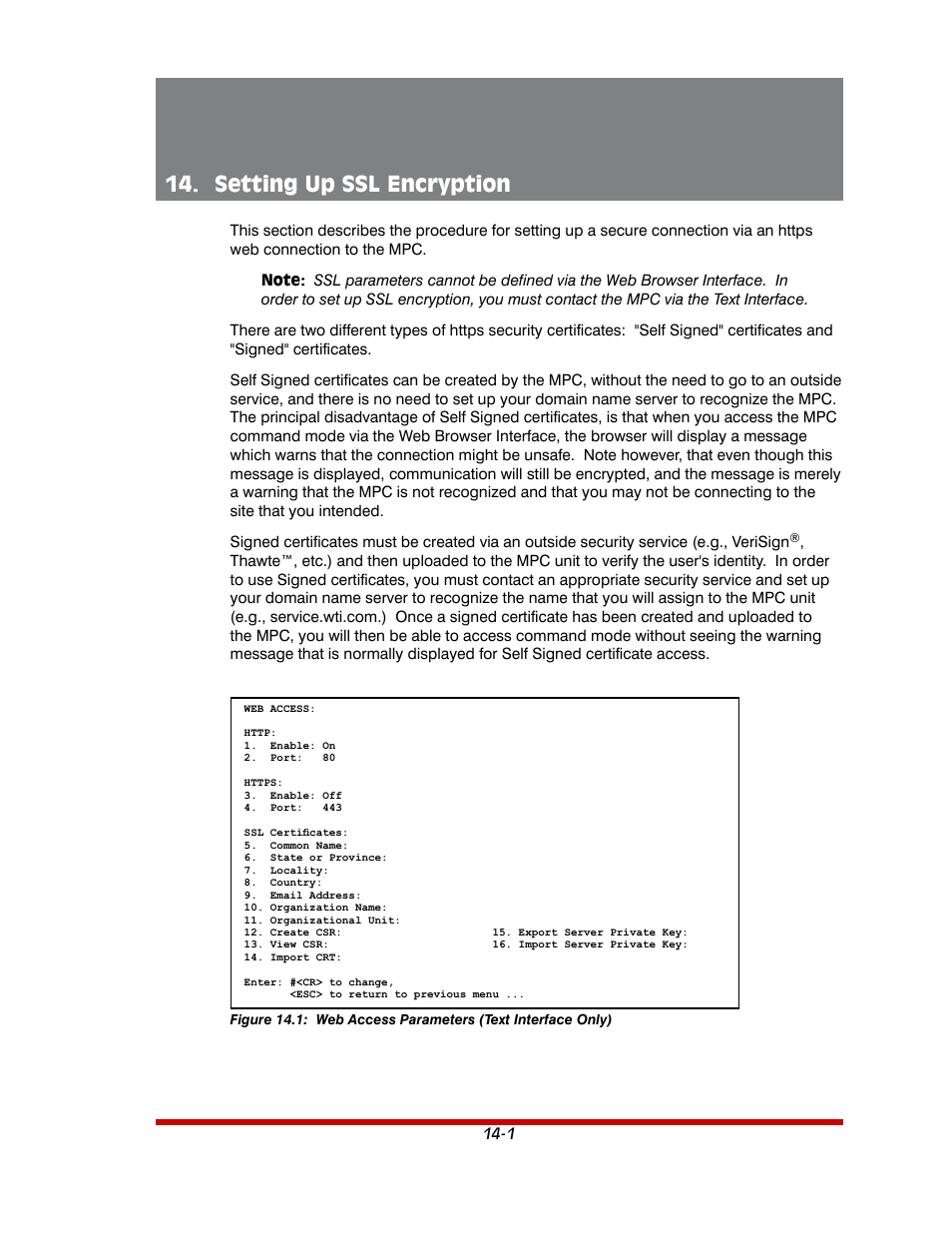 Setting up ssl encryption -1, Web access parameters (text interface only) -1, Setting up ssl encryption | Western Telematic MPC-20VS16-3 User Manual | Page 171 / 216