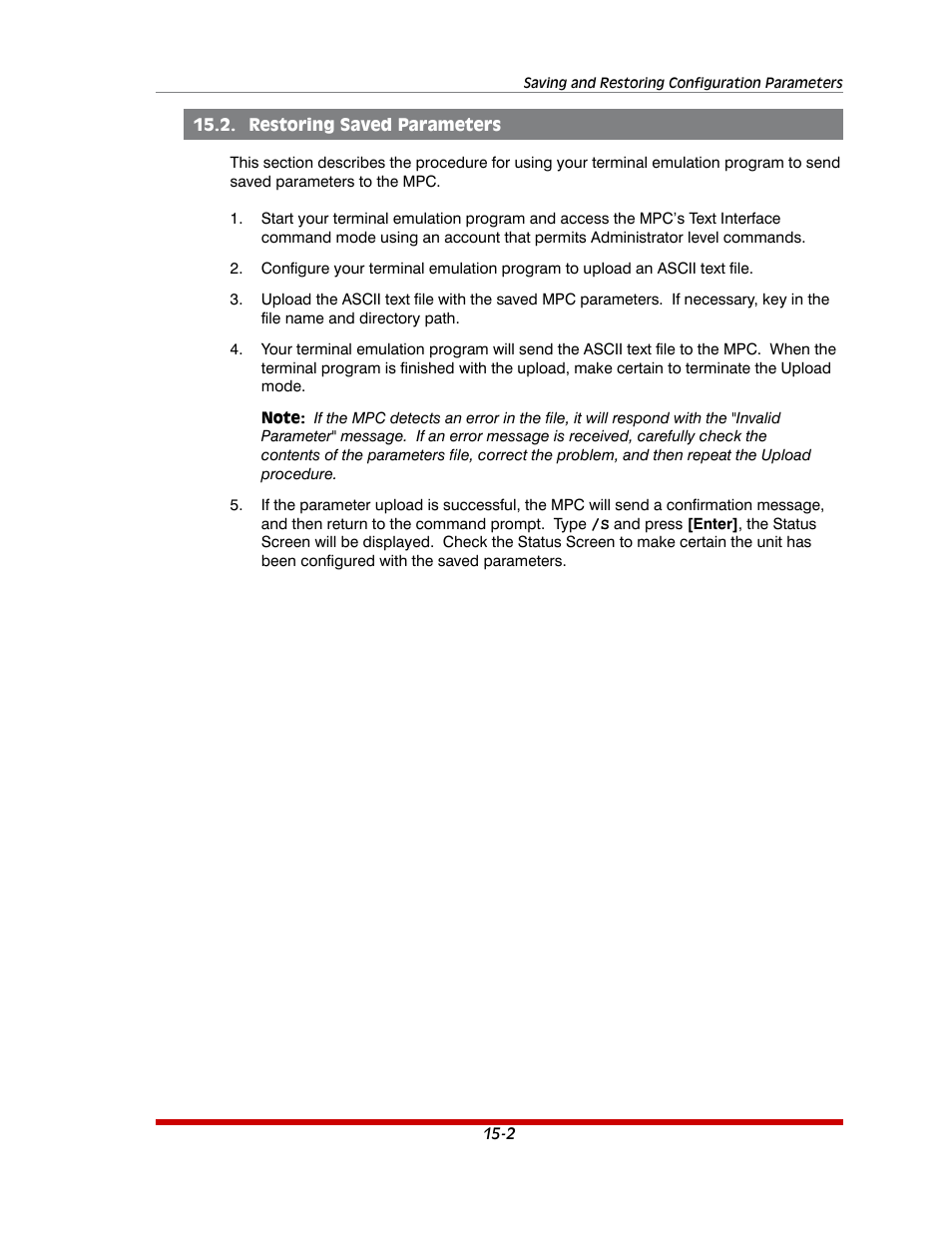 Restoring saved parameters -2 | Western Telematic MPC-20VS16-3 User Manual | Page 176 / 216