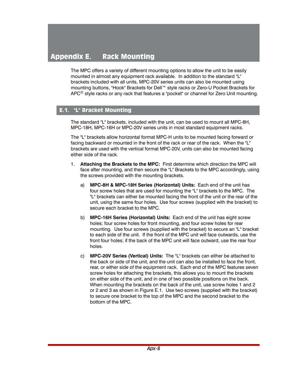 Appendix e. rack mounting | Western Telematic MPC-20VS16-3 User Manual | Page 199 / 216