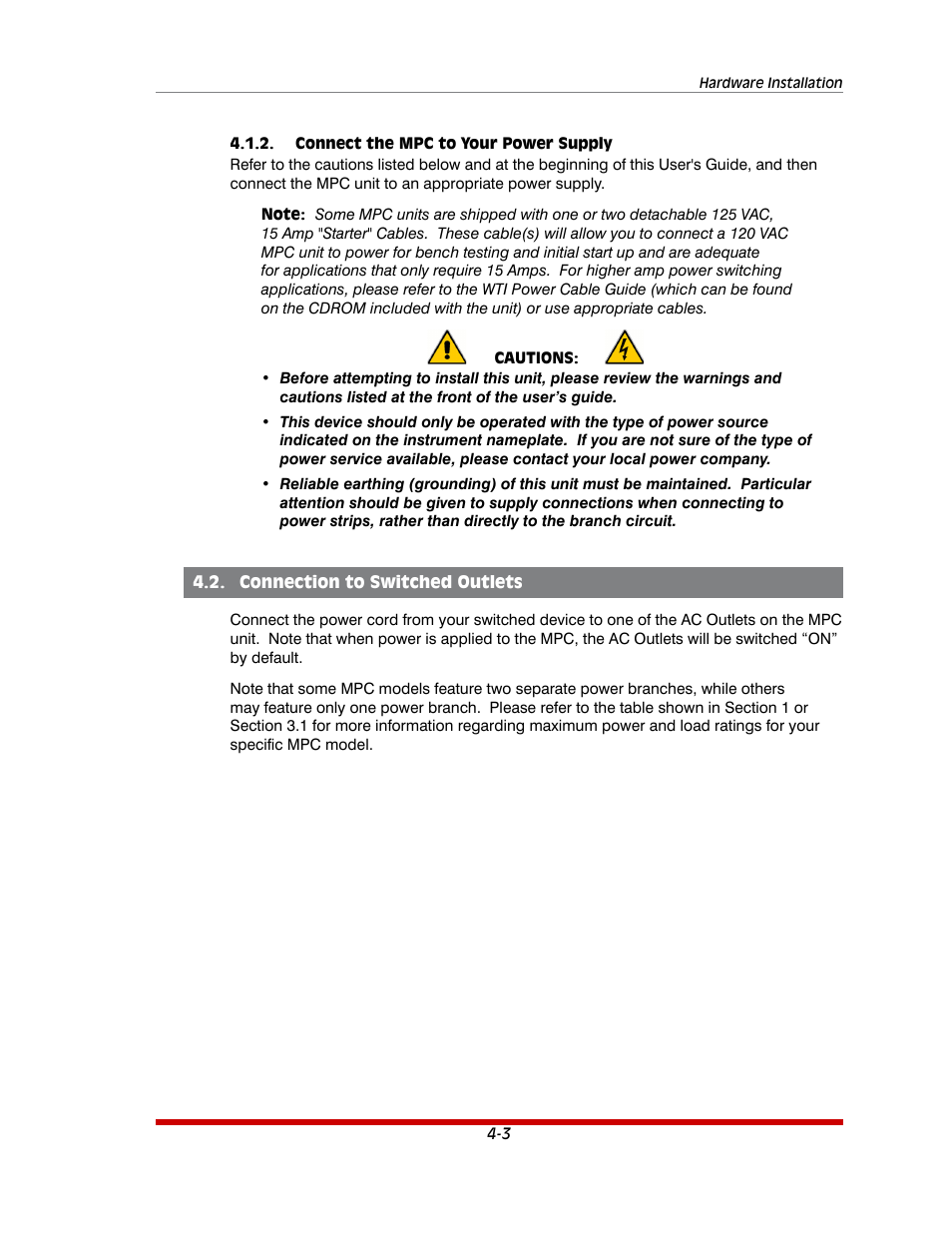 Connect the mpc to your power supply -3, Connection to switched outlets -3 | Western Telematic MPC-20VS16-3 User Manual | Page 28 / 216