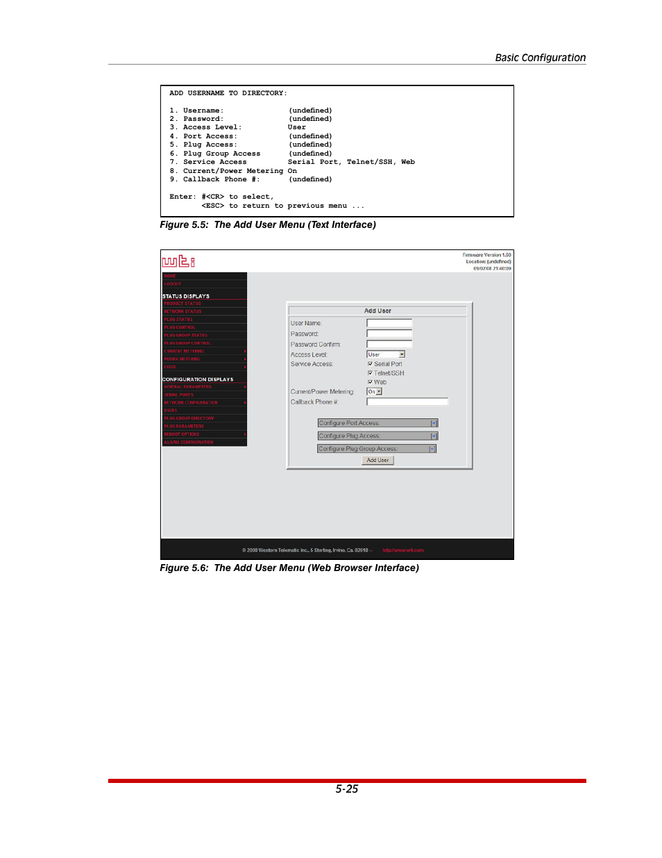 The add user menu (text interface) -25, The add user menu (web browser interface) -25 | Western Telematic MPC-20VS16-3 User Manual | Page 56 / 216