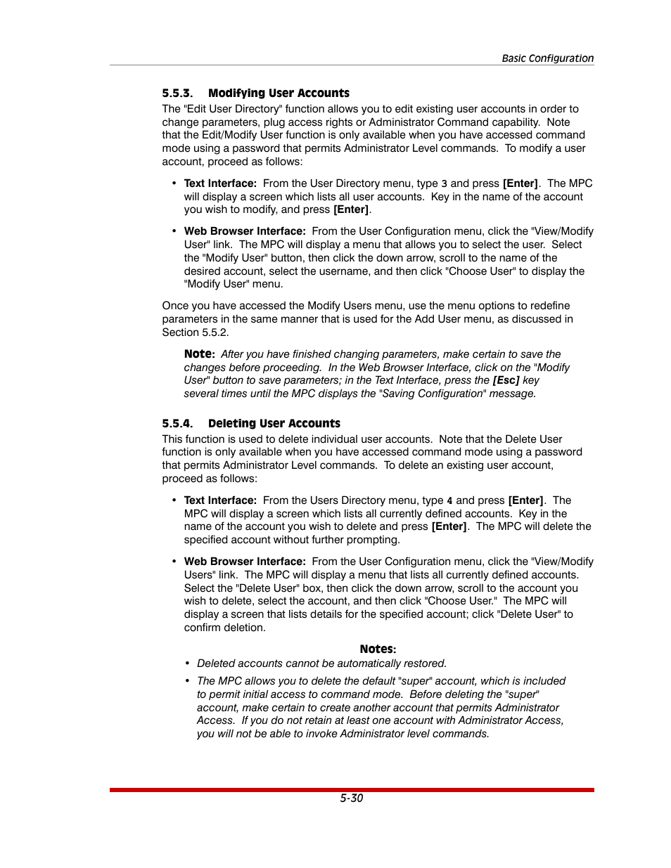 Modifying user accounts -30, Deleting user accounts -30 | Western Telematic MPC-20VS16-3 User Manual | Page 61 / 216