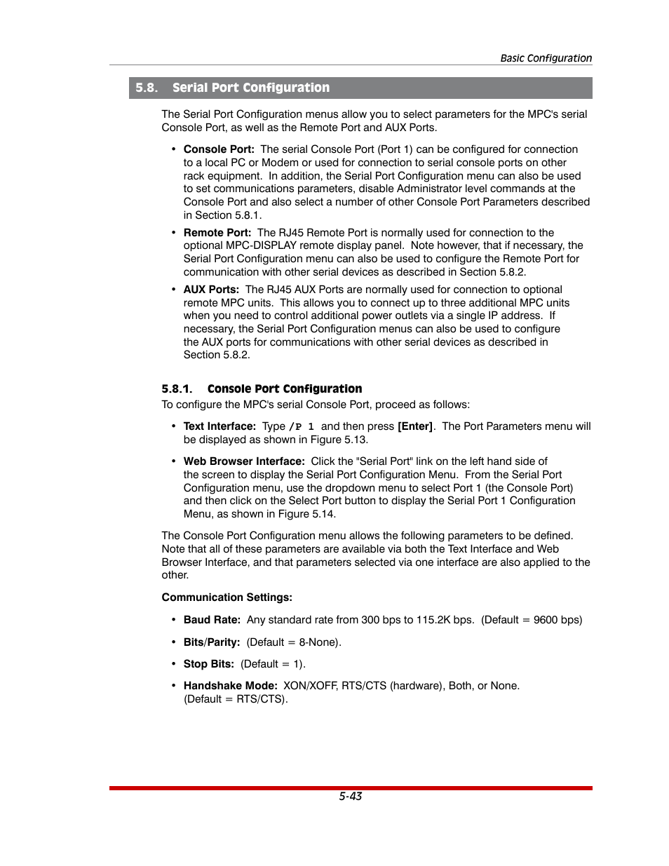 Serial port configuration -43, Console port configuration -43 | Western Telematic MPC-20VS16-3 User Manual | Page 74 / 216