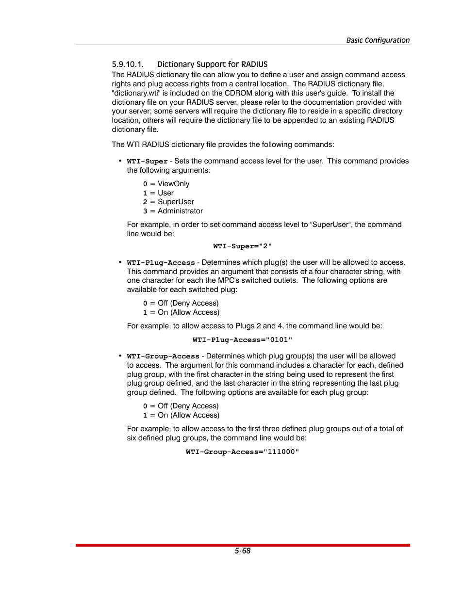 Dictionary support for radius -68 | Western Telematic MPC-20VS16-3 User Manual | Page 99 / 216