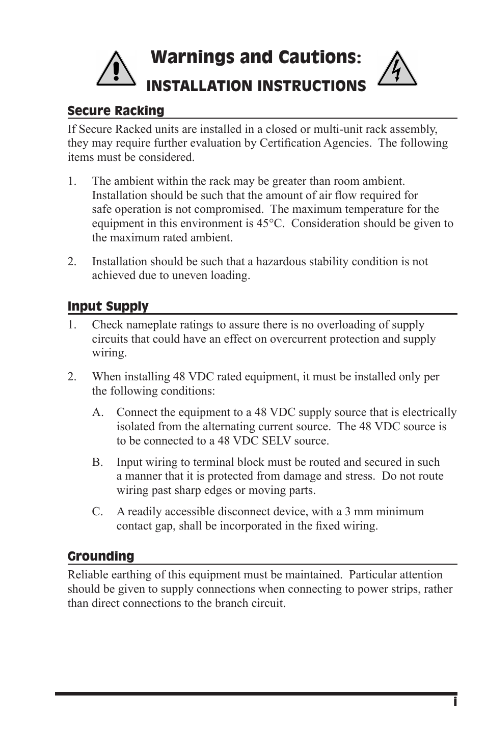 Warnings and cautions, Installation instructions | Western Telematic WTI NetReach APS-16M User Manual | Page 3 / 82