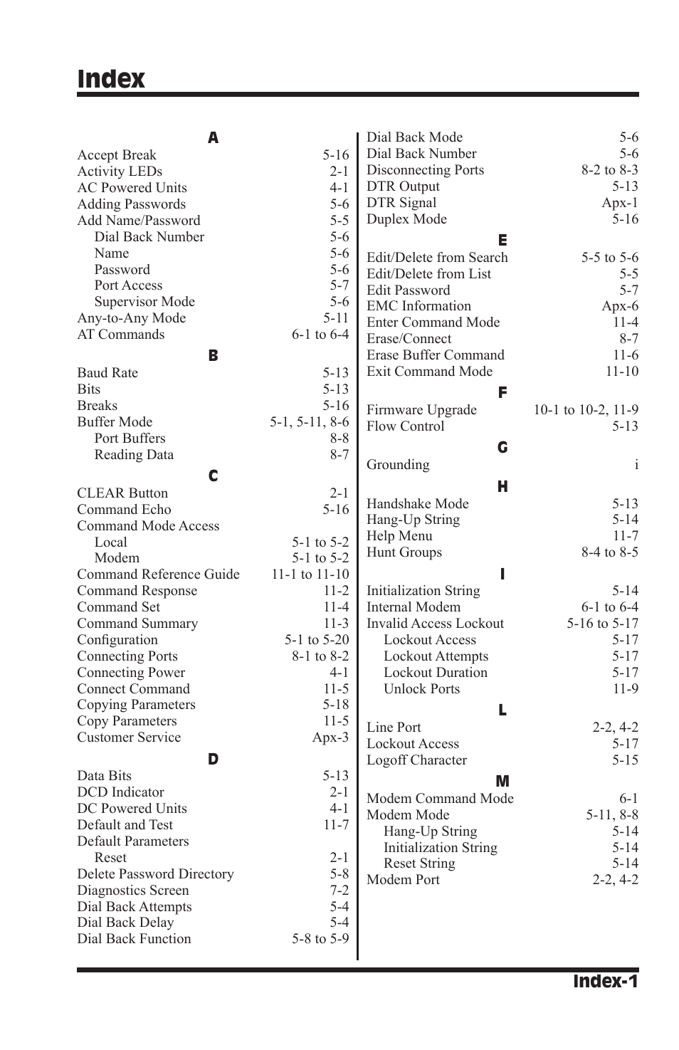 Index, Index-1 | Western Telematic WTI NetReach APS-16M User Manual | Page 77 / 82