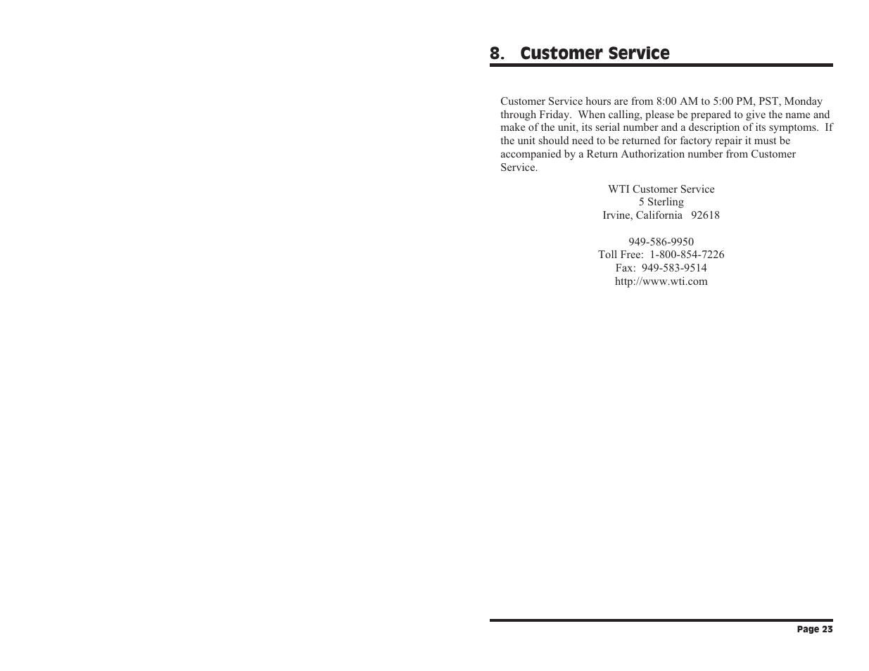 Customer service | Western Telematic Data/FaxModem User Manual | Page 25 / 26