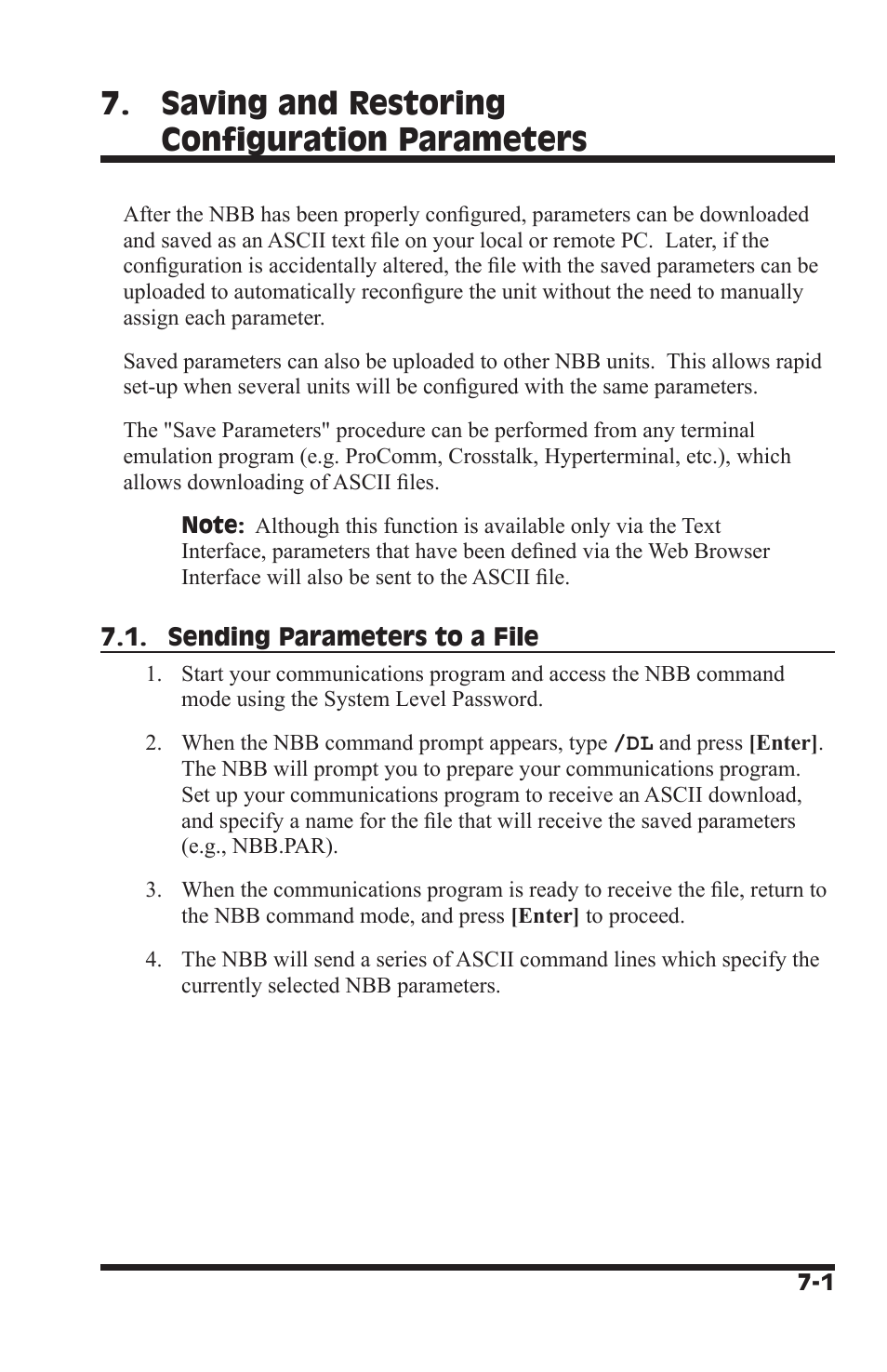 Saving and restoring configuration parameters | Western Telematic NBB-1600-D20 User Manual | Page 53 / 64