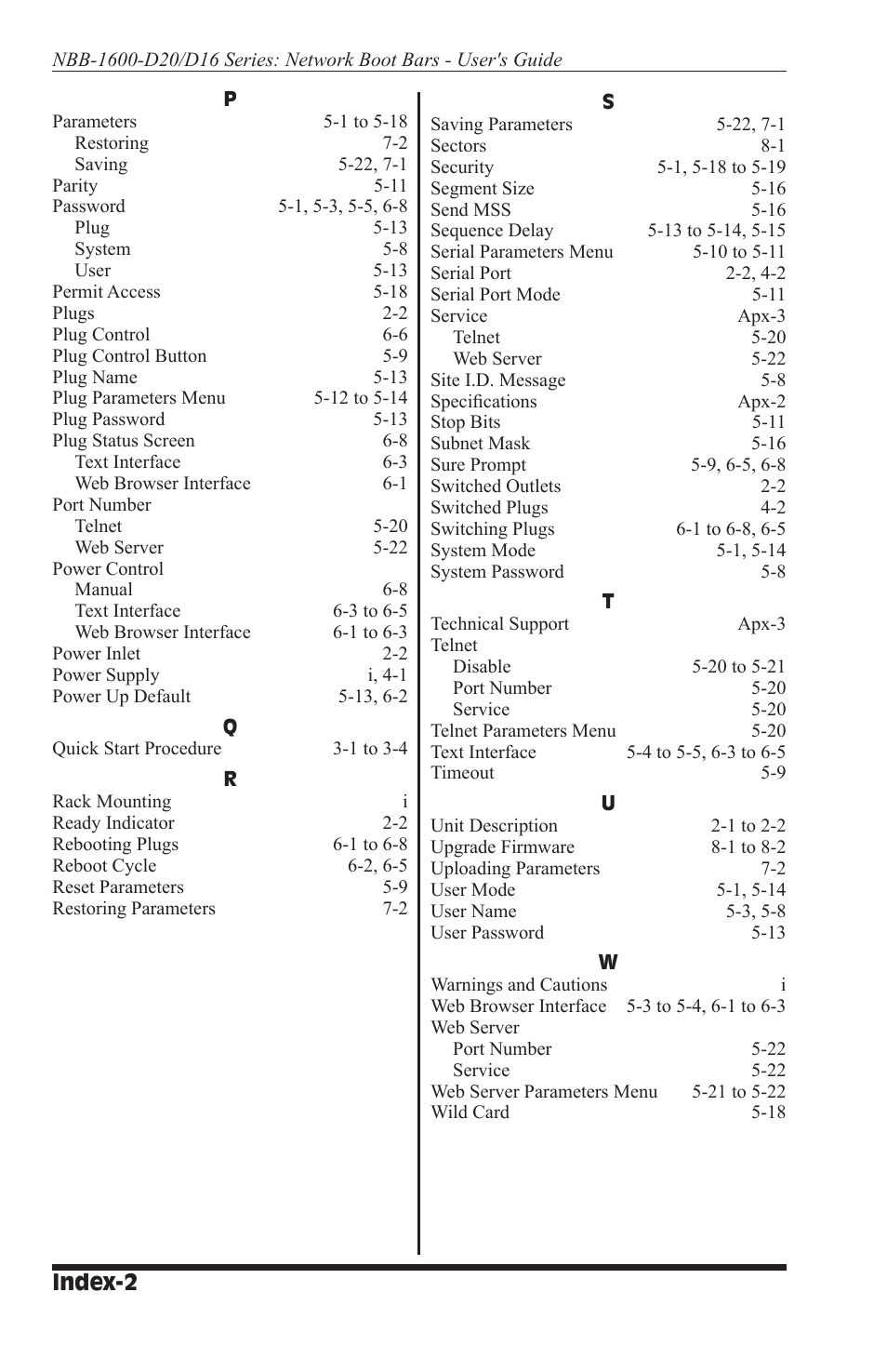 Index-2 | Western Telematic NBB-1600-D20 User Manual | Page 62 / 64