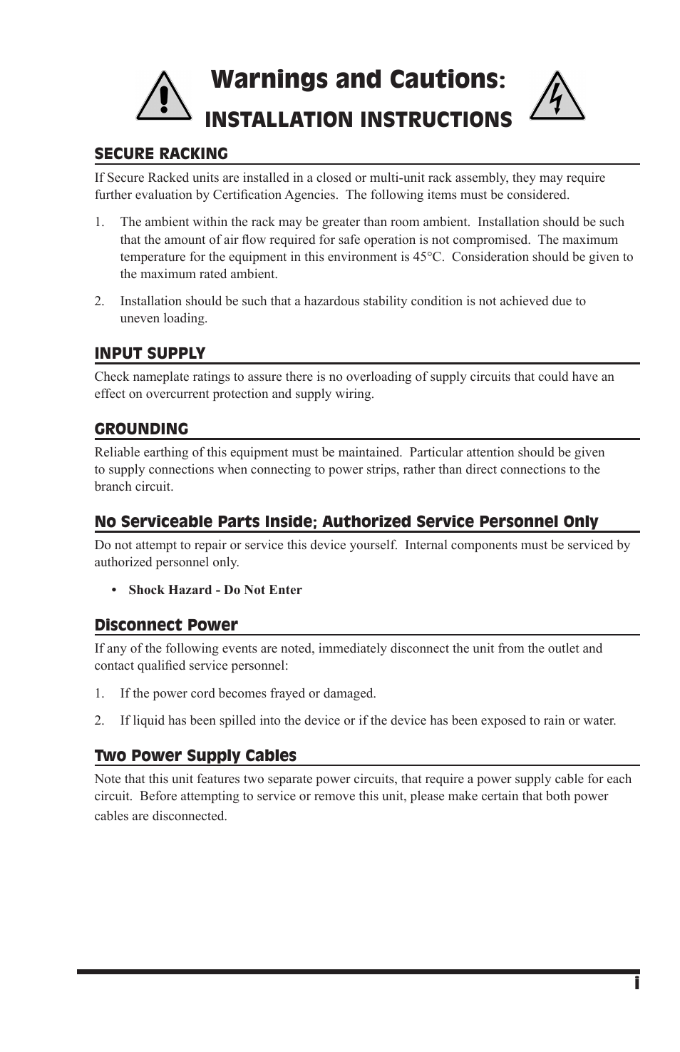 Warnings and cautions, Installation instructions | Western Telematic IPS-800CE-D16 User Manual | Page 3 / 58