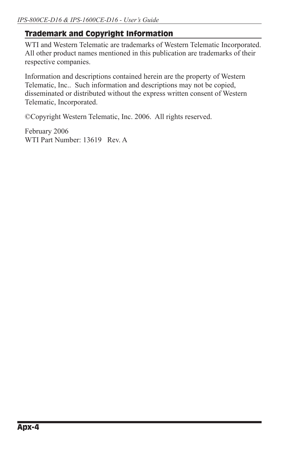 Western Telematic IPS-800CE-D16 User Manual | Page 54 / 58