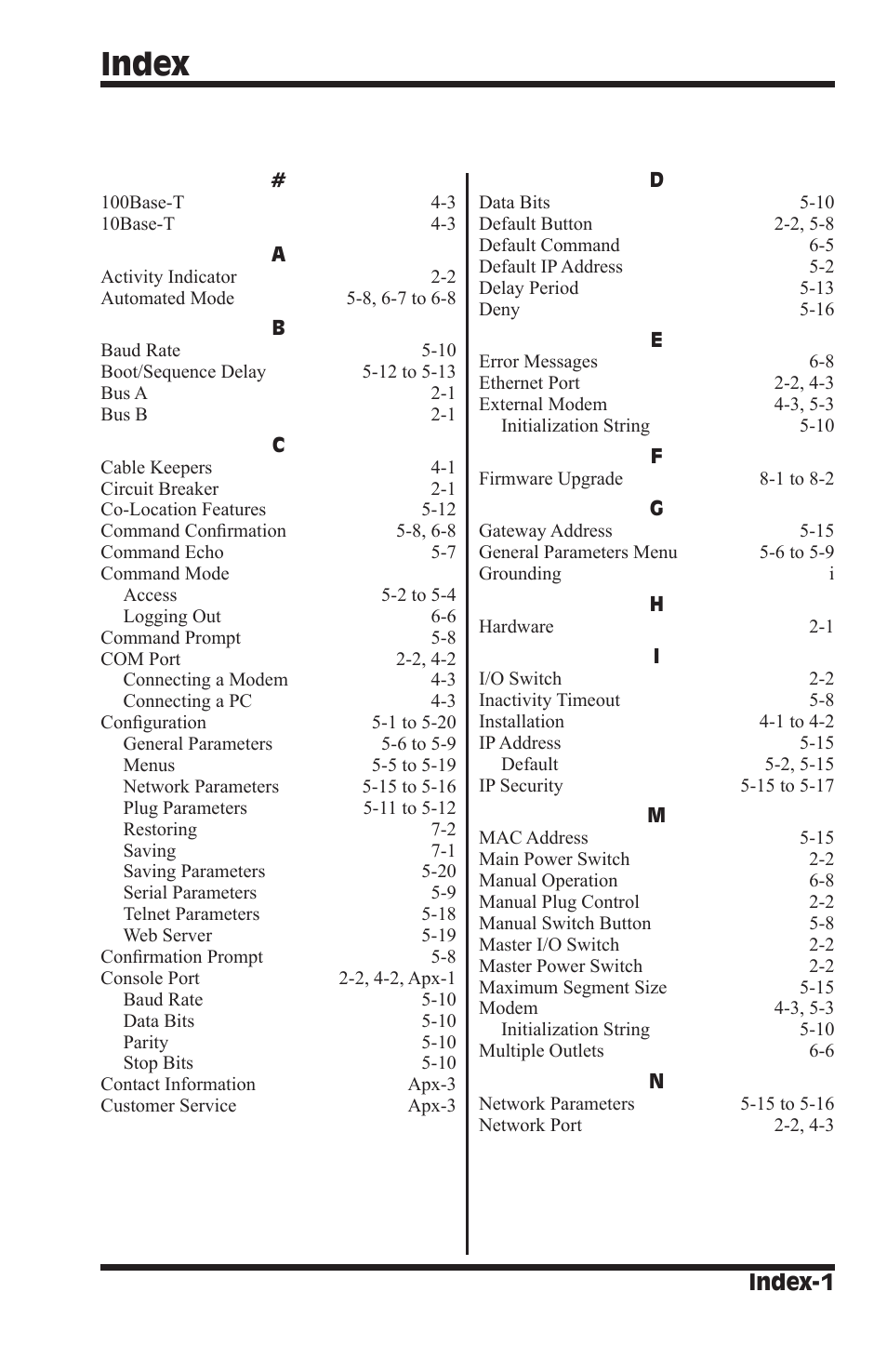 Index, Index-1 | Western Telematic IPS-800CE-D16 User Manual | Page 55 / 58