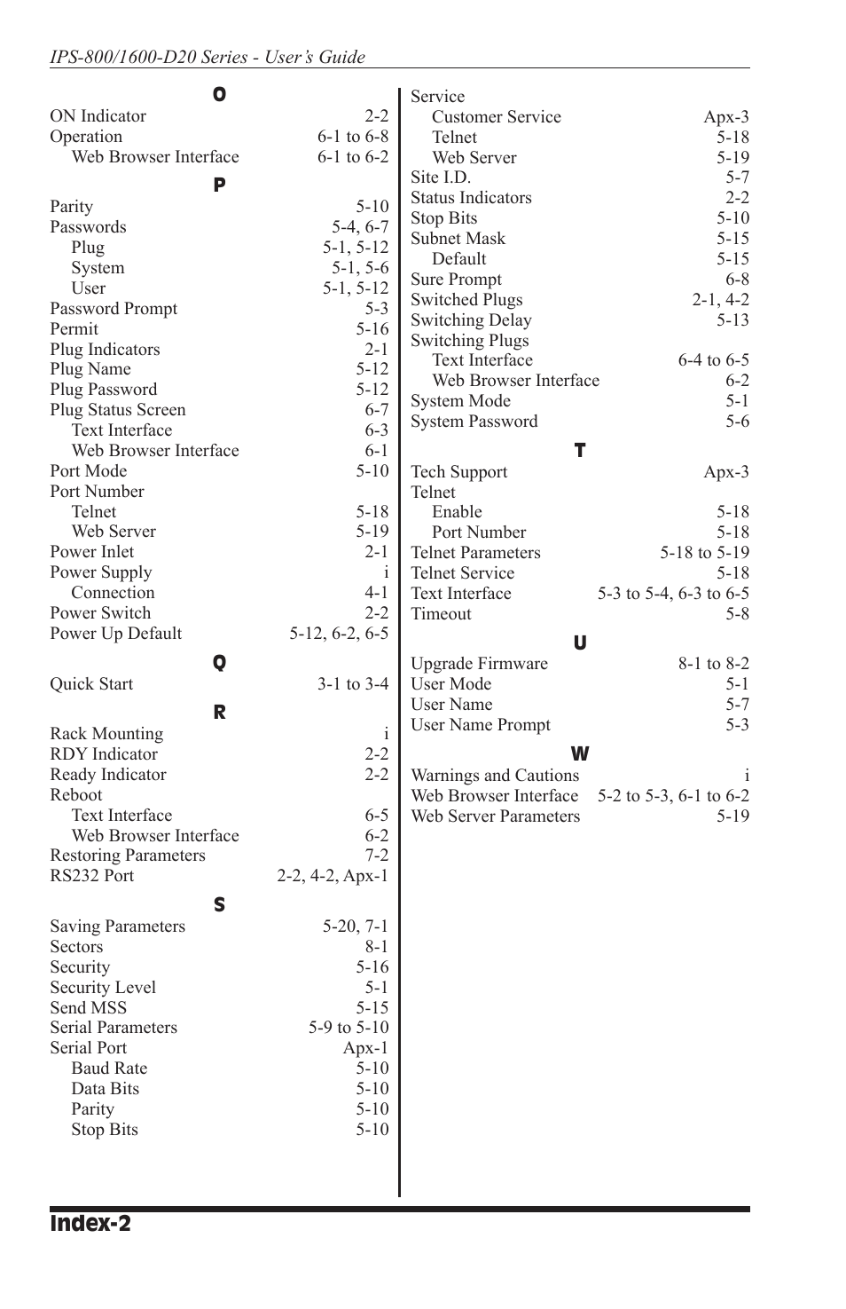 Index-2 | Western Telematic IPS-800CE-D16 User Manual | Page 56 / 58
