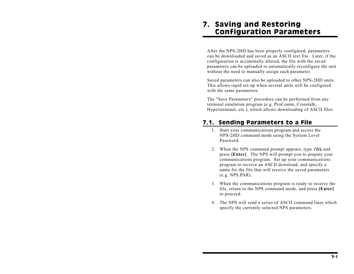 Saving and restoring configuration parameters | Western Telematic NPS-2HD User Manual | Page 41 / 52