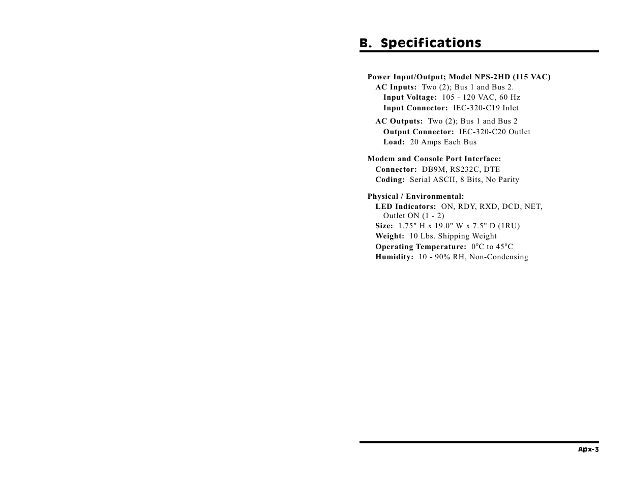 B. specifications | Western Telematic NPS-2HD User Manual | Page 45 / 52