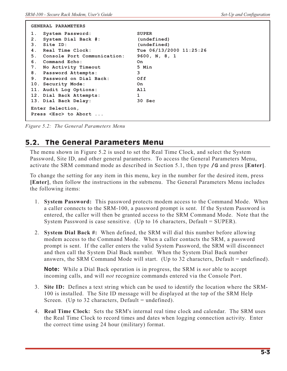 The general parameters menu | Western Telematic SRM-100 User Manual | Page 19 / 61