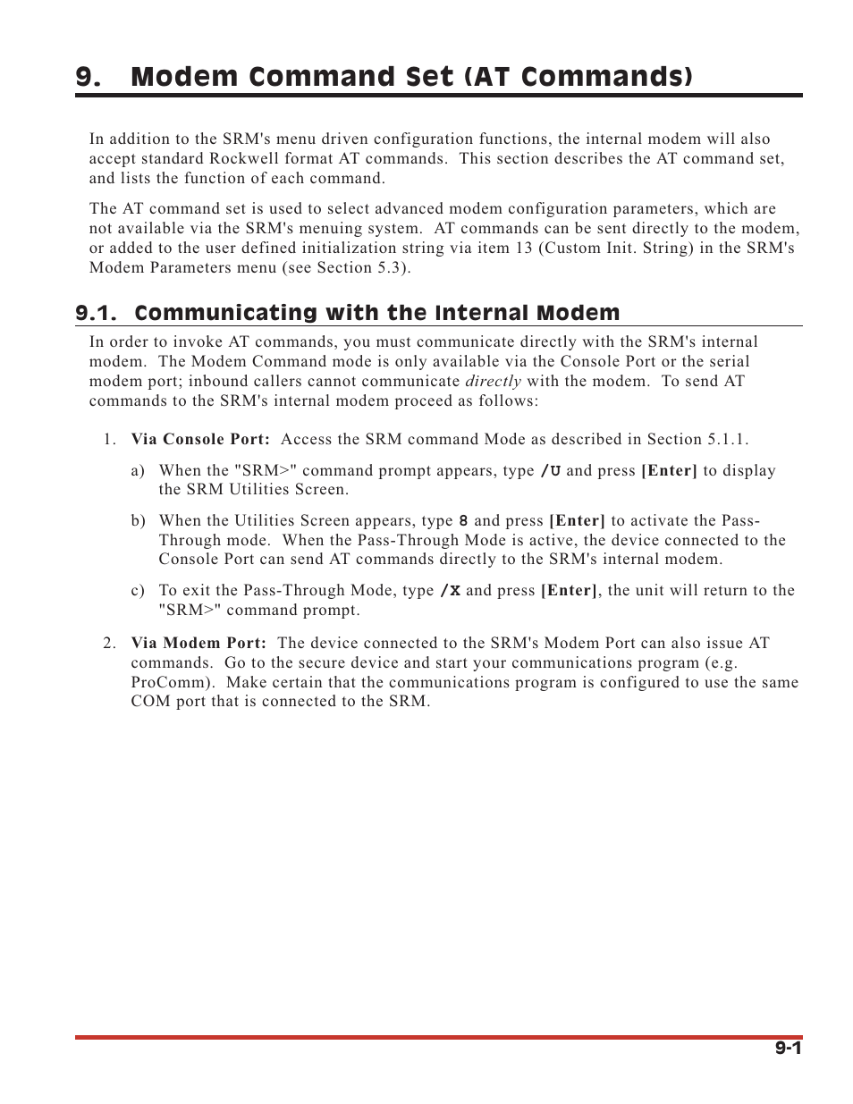 Modem command set (at commands) | Western Telematic SRM-100 User Manual | Page 40 / 61