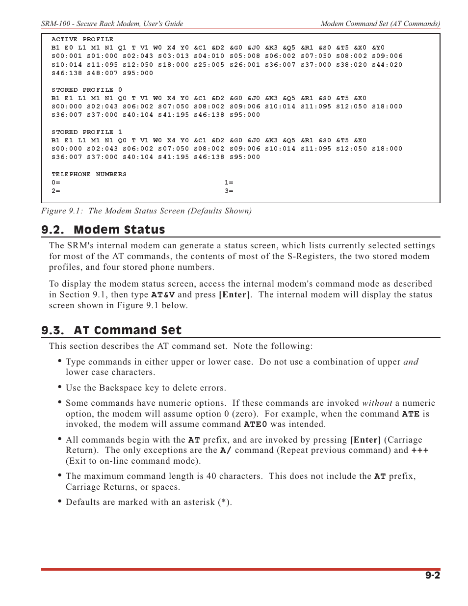 Modem status, At command set | Western Telematic SRM-100 User Manual | Page 41 / 61