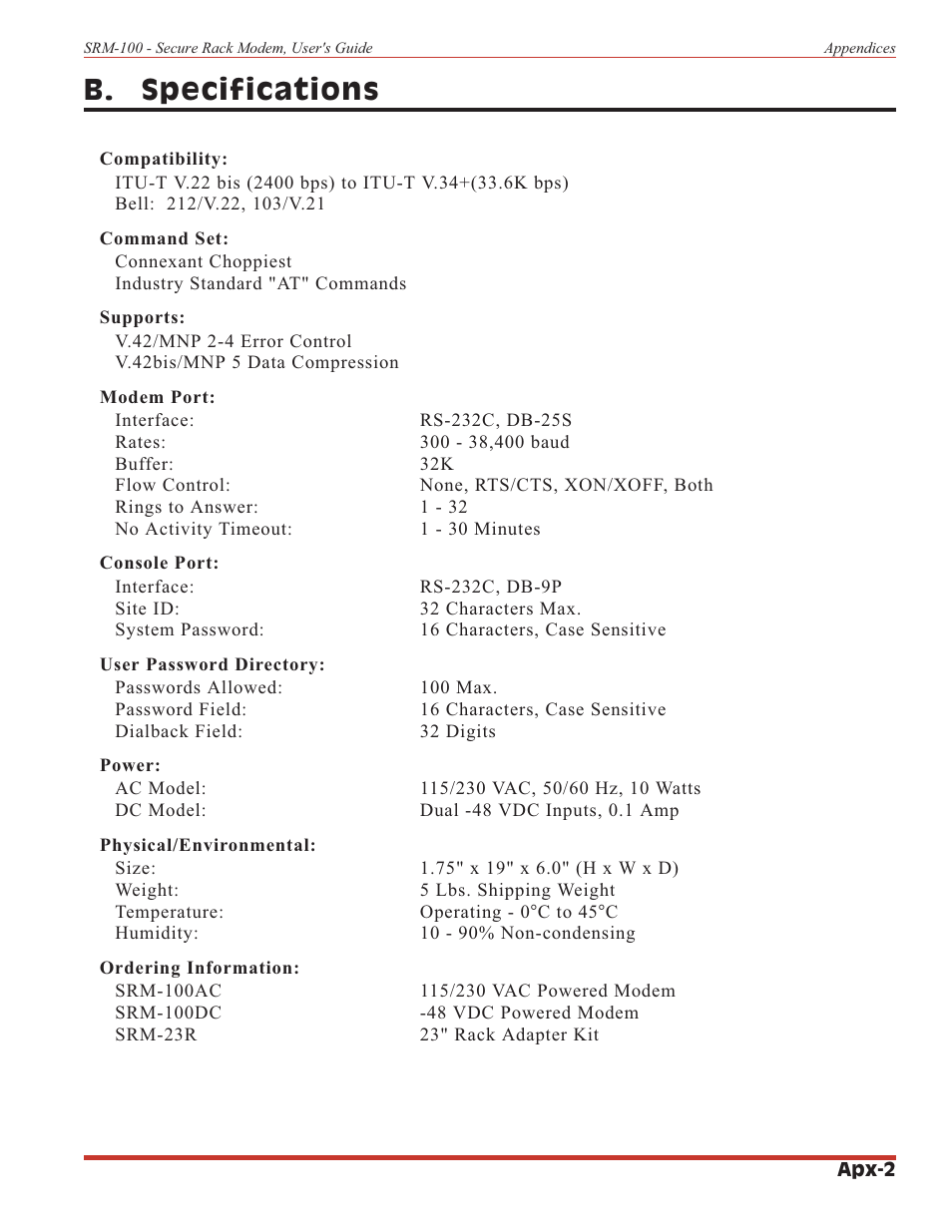 B. specifications | Western Telematic SRM-100 User Manual | Page 57 / 61