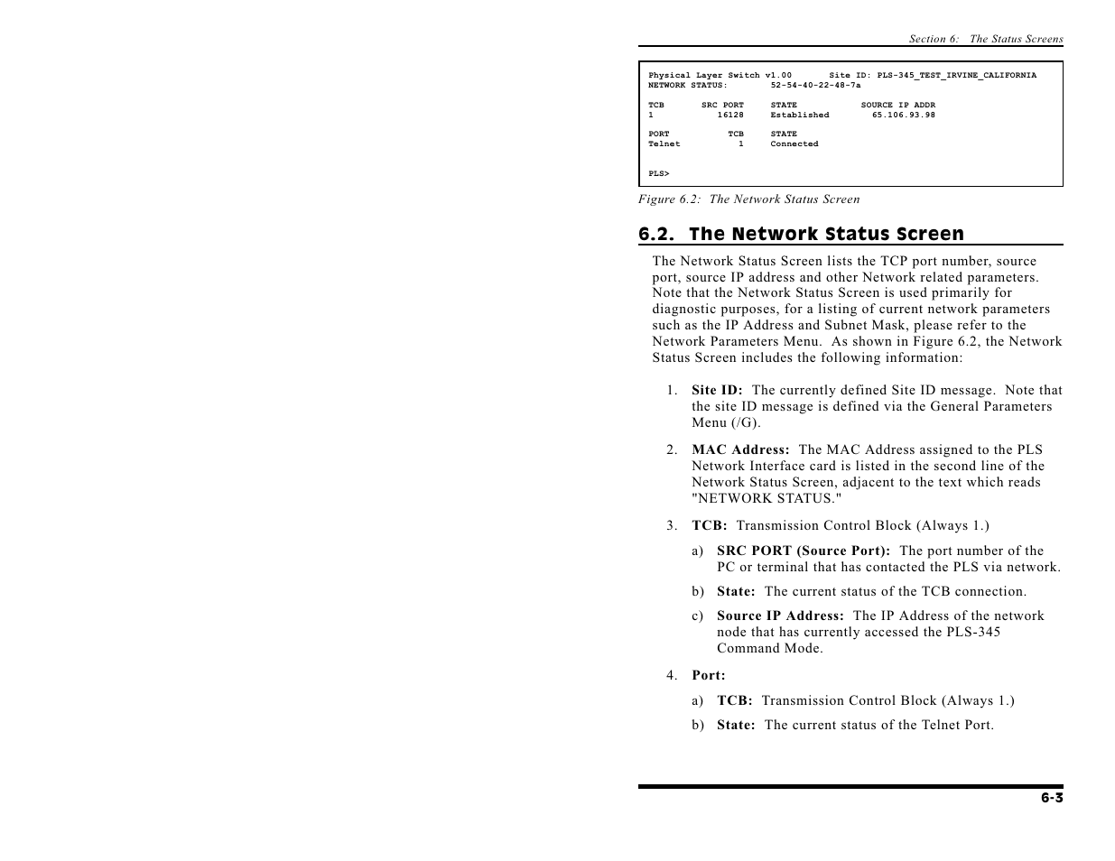 The network status screen | Western Telematic PLS-345 User Manual | Page 37 / 62