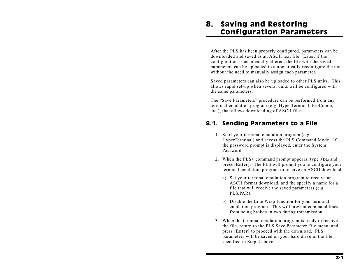 Saving and restoring configuration parameters | Western Telematic PLS-345 User Manual | Page 43 / 62