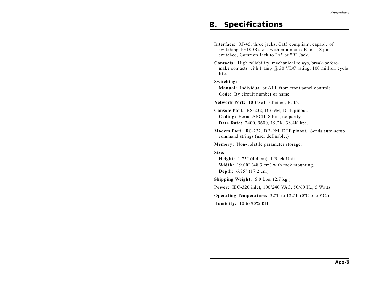 B. specifications | Western Telematic PLS-345 User Manual | Page 57 / 62