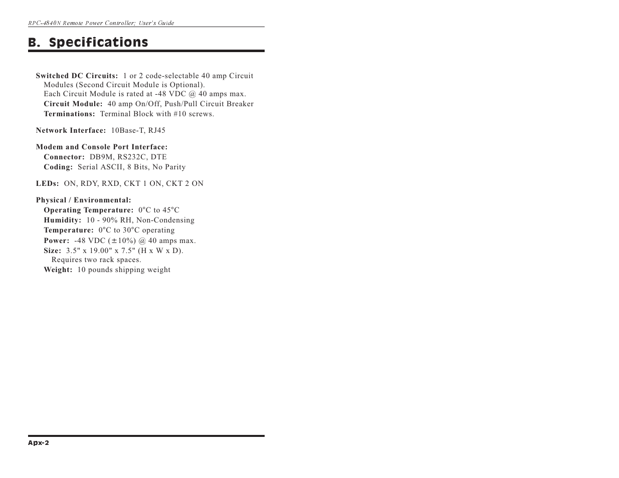 B. specifications | Western Telematic RPC-4840N User Manual | Page 42 / 48