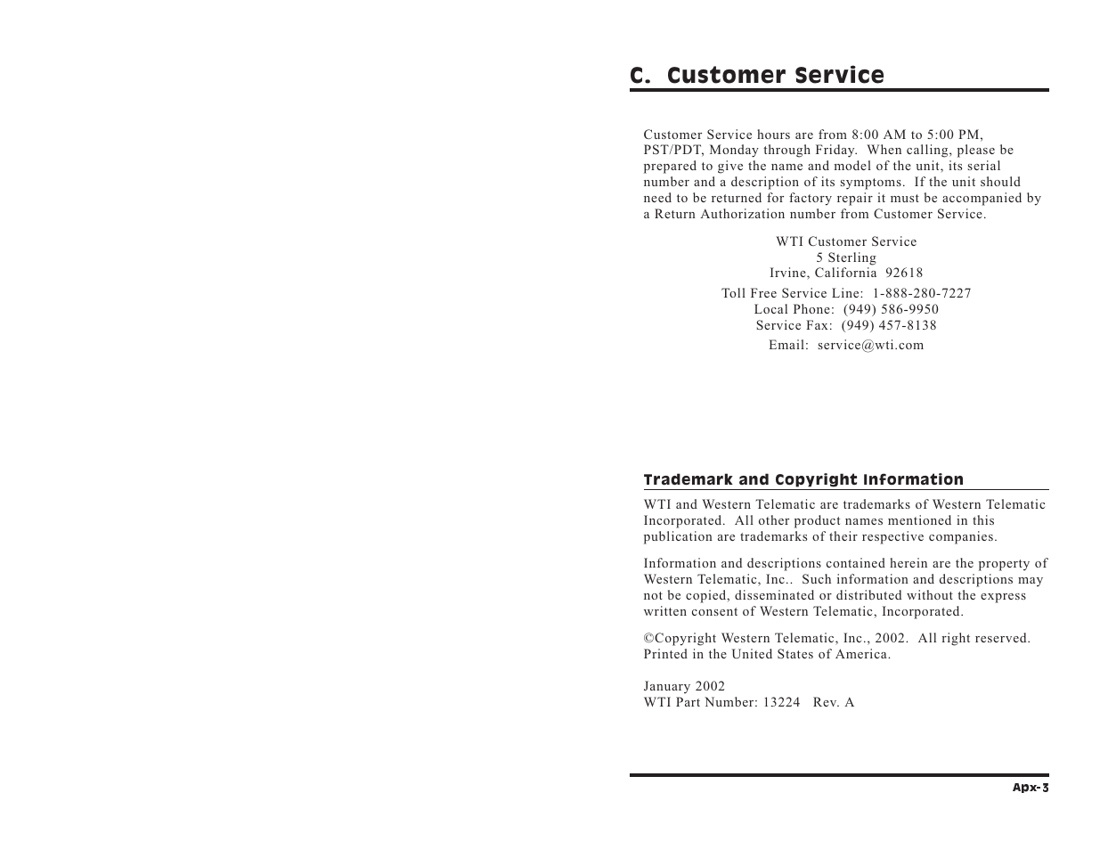 C. customer service | Western Telematic RPC-4840N User Manual | Page 43 / 48