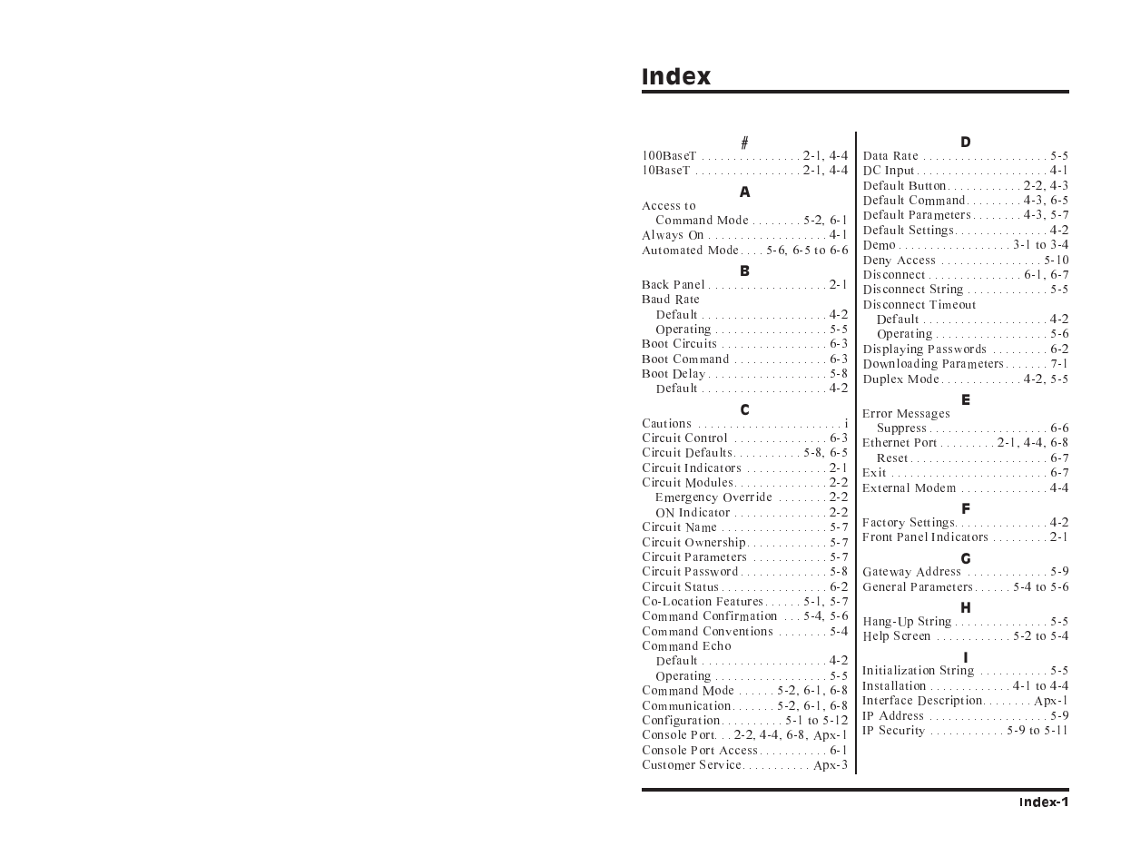 Index | Western Telematic RPC-4840N User Manual | Page 45 / 48