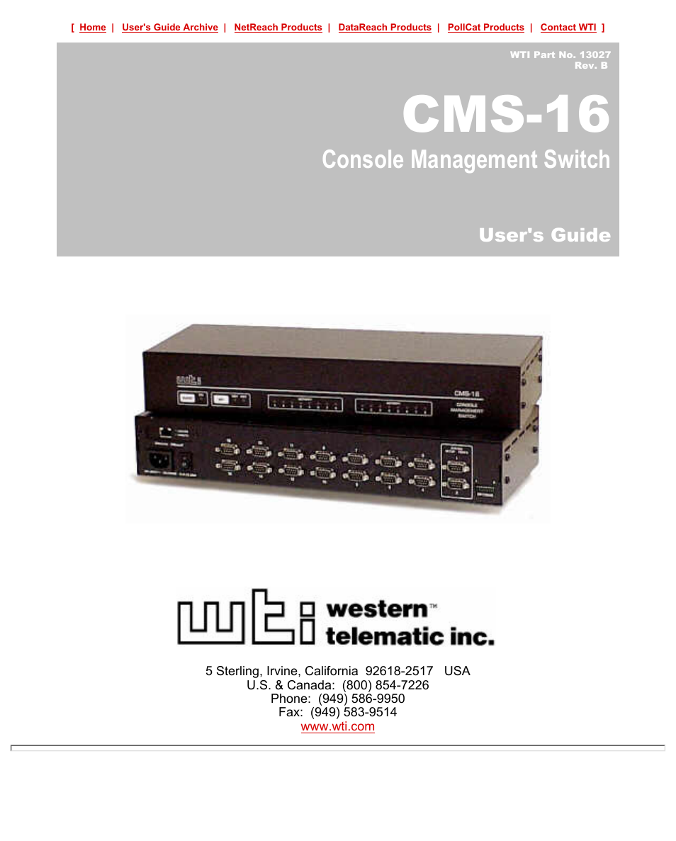 Western Telematic CMS-16 User Manual | 62 pages