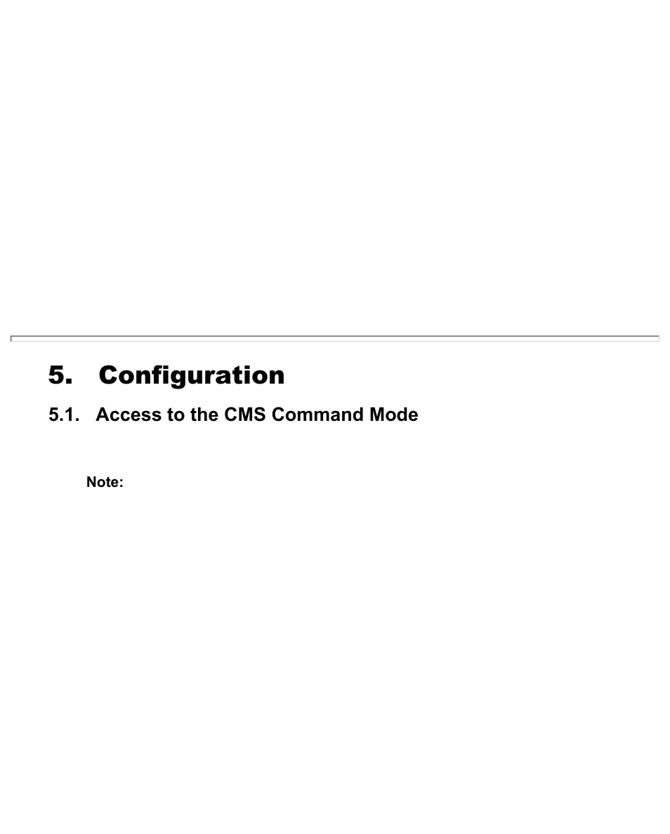 Configuration, Access to the cms command mode, Section 5 | Western Telematic CMS-16 User Manual | Page 19 / 62