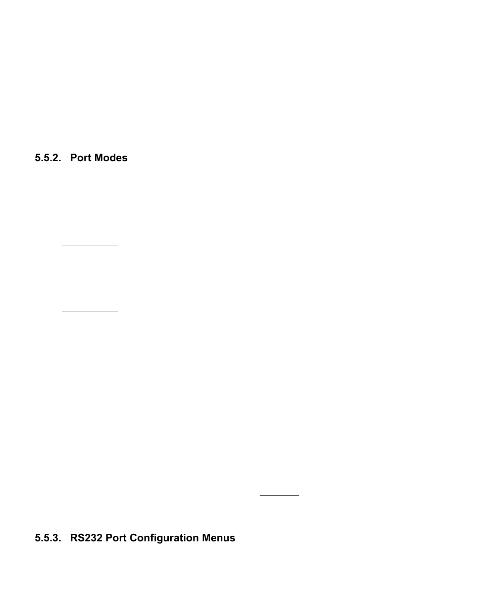 Port modes, Rs232 port configuration menus, Section 5.5.3 | The user | Western Telematic CMS-16 User Manual | Page 24 / 62