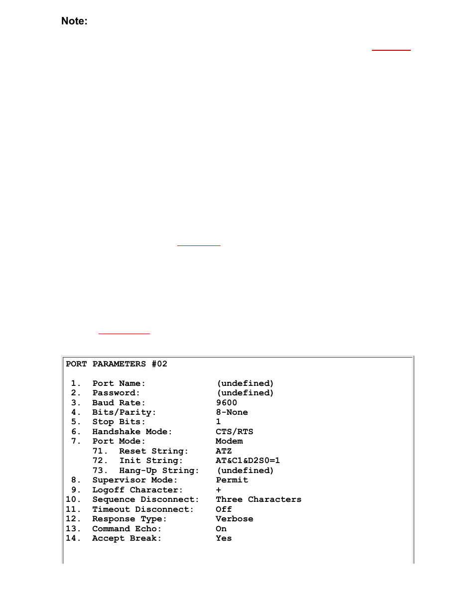Port parameters menu (modem mode) | Western Telematic CMS-16 User Manual | Page 26 / 62