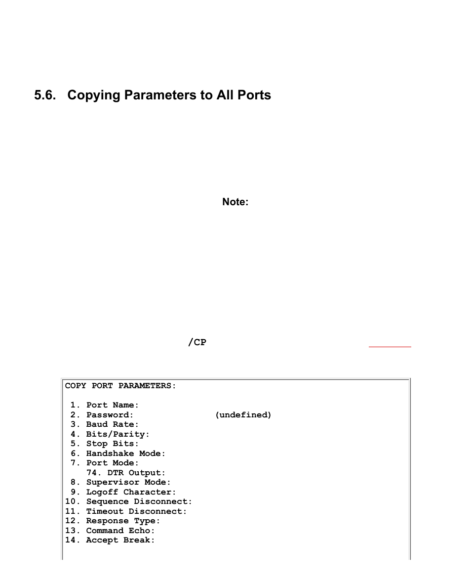 Copying parameters to all ports, The copy port parameters menu | Western Telematic CMS-16 User Manual | Page 33 / 62