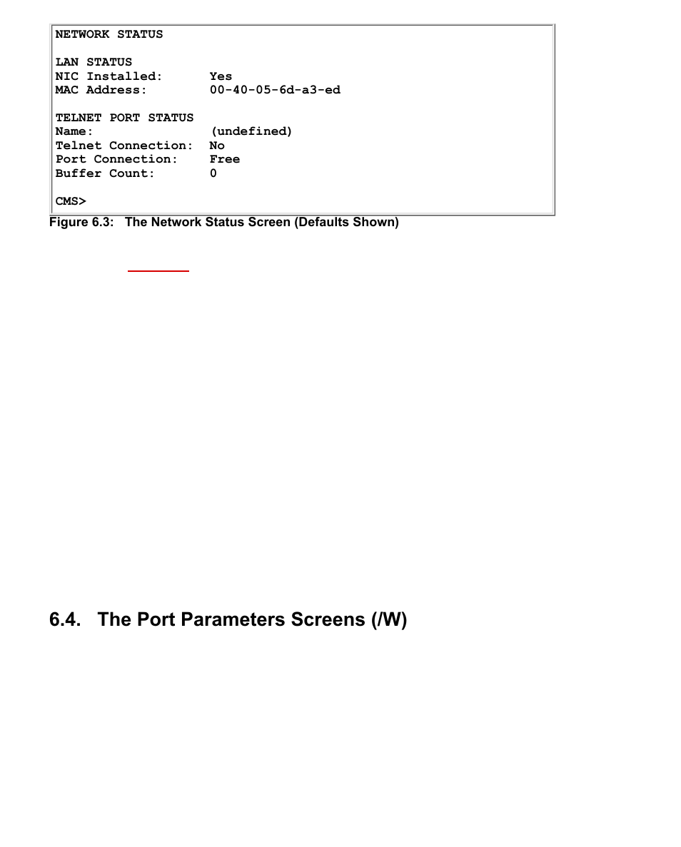 The port parameters screens (/w), The port parameters screen (rs232 port shown) | Western Telematic CMS-16 User Manual | Page 38 / 62
