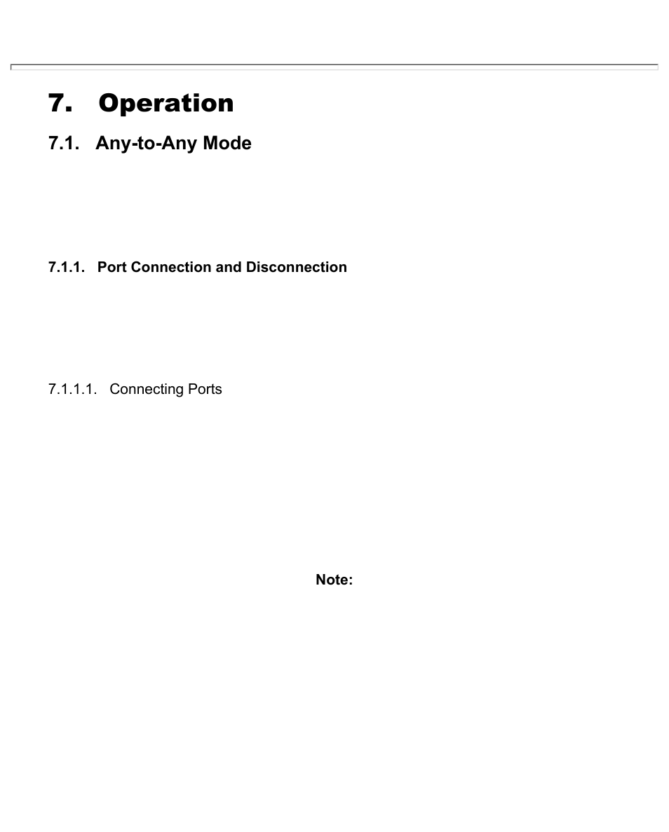 Operation, Any-to-any mode, Port connection and disconnection | Connecting ports, Section 7.1.1, The any-to-any mode is available to all ports, Section 7 | Western Telematic CMS-16 User Manual | Page 40 / 62