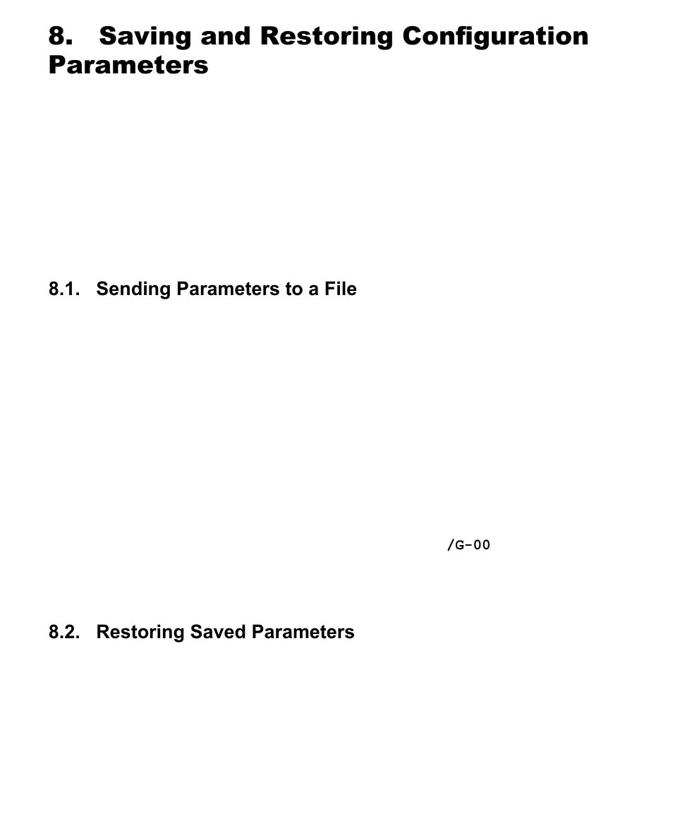 Saving and restoring configuration parameters, Sending parameters to a file, Restoring saved parameters | Western Telematic CMS-16 User Manual | Page 47 / 62