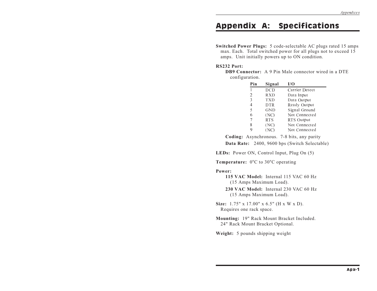 Appendix a: specifications | Western Telematic 12651 User Manual | Page 13 / 16