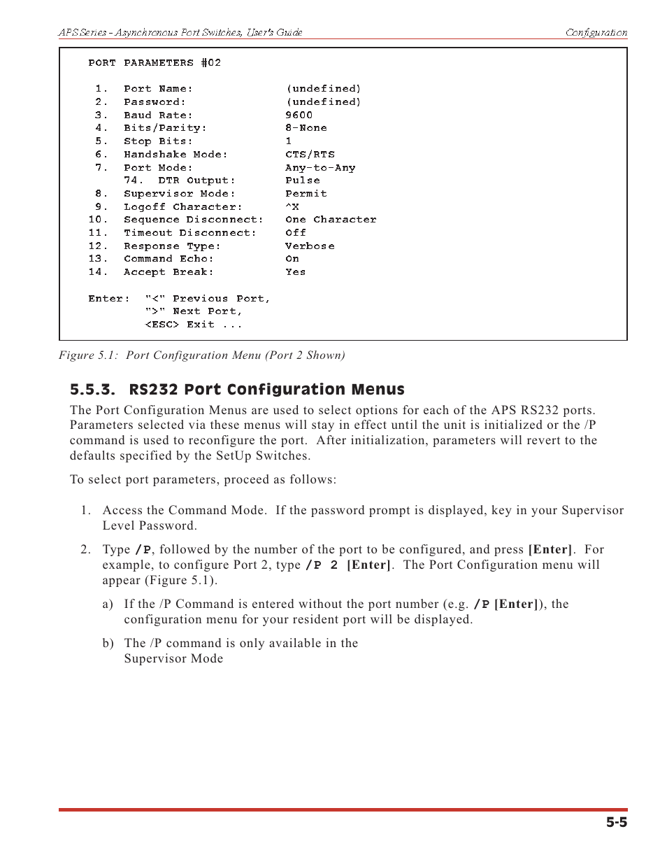 Rs232 port configuration menus | Western Telematic APS-16 User Manual | Page 23 / 55